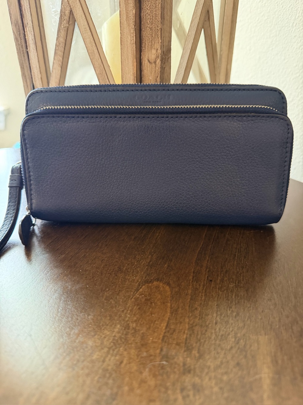 Authentic Vintage Coach Navy Leather Zip-Around Wristlet Wallet